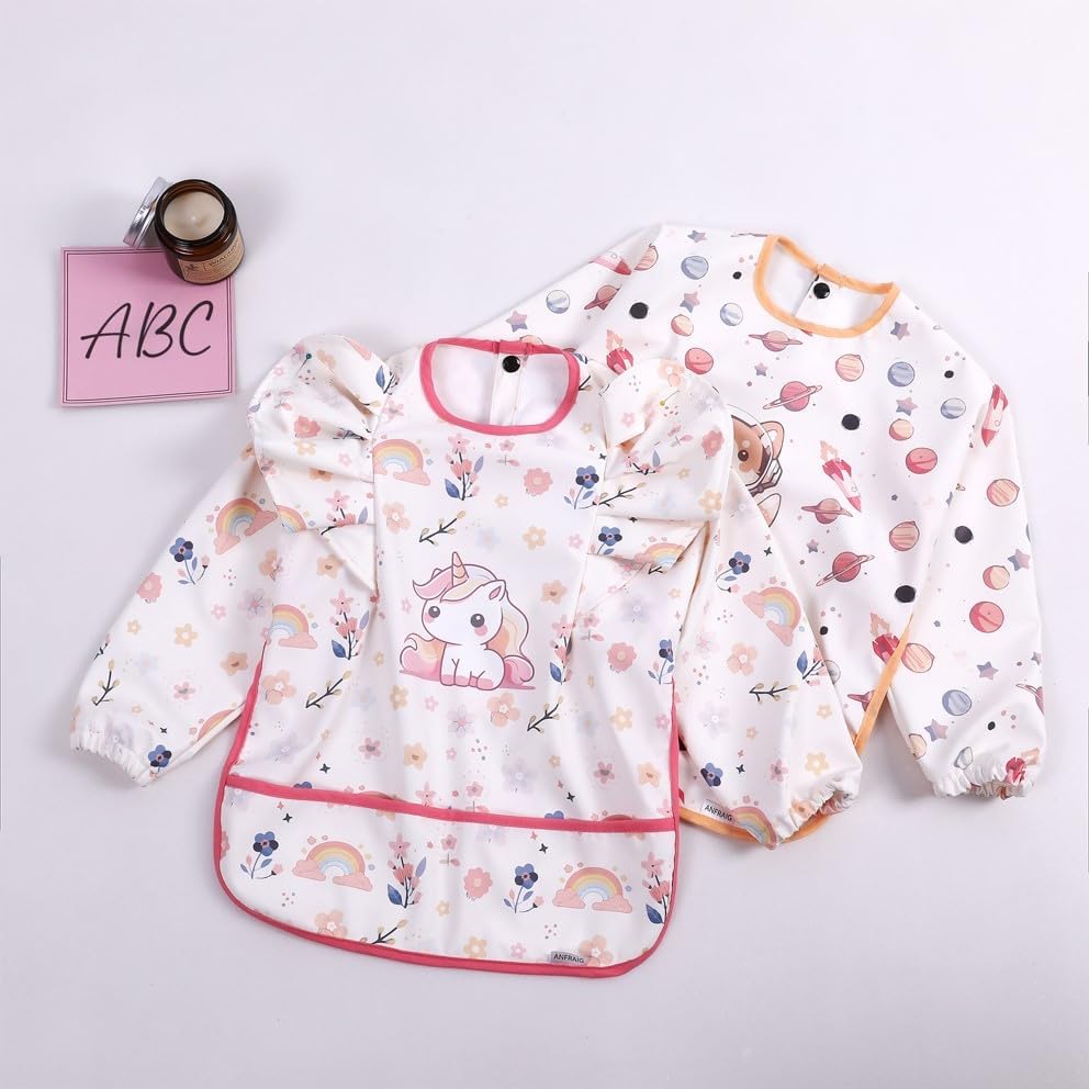 ANFRAIG Long Sleeve Bibs for Babies. Waterproof Baby Bibs for Eating are Toddler Bibs with Sleeves and Baby Food Catcher - Image 7